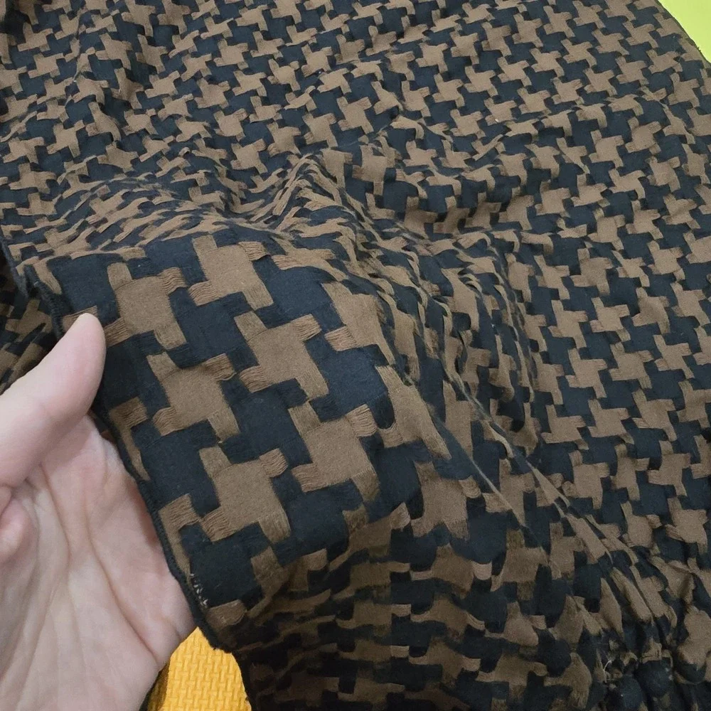 Vintage Brown & Black Houndstooth Scarf with Ruched Bubble‎ Texture & Fabric...